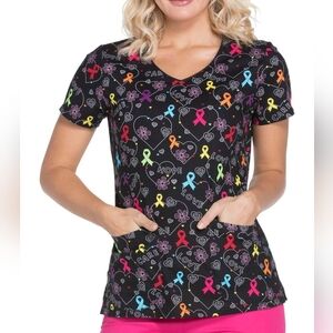 DICKIES‎ size Large Awareness Short Sleeve V Neck Scrub Top Black Multicolor